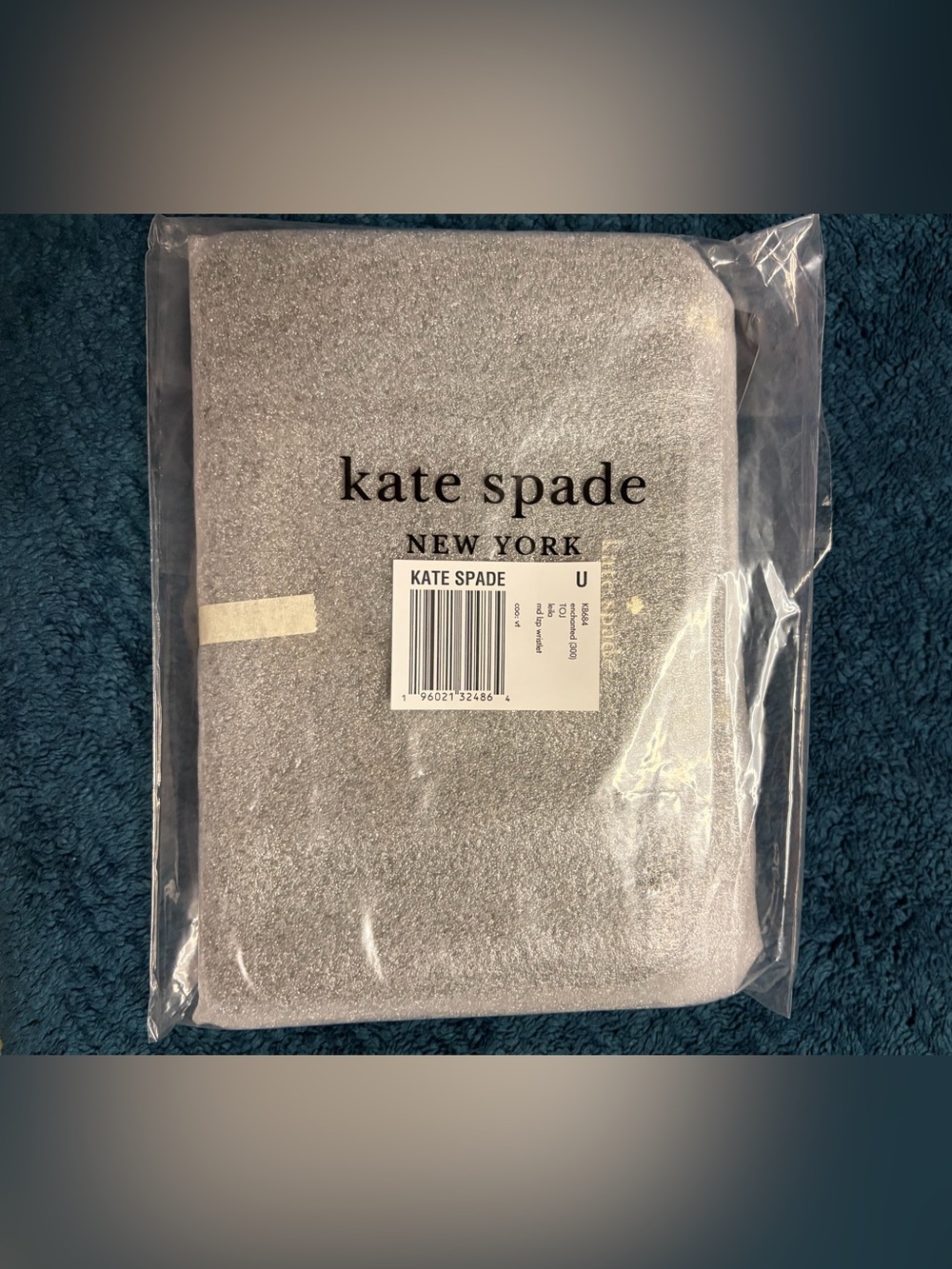 Kate Spade Medium Zipper Pebbled Leather Wristlet in Enchanted Green & Gold Logo